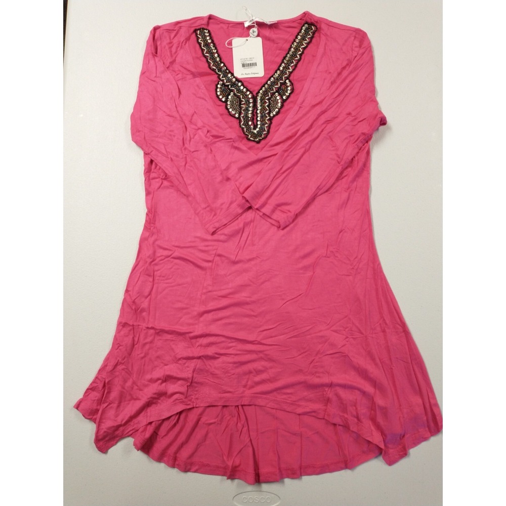 White Mark Women's Size XL Tonya Tunic Top, Fuschia Pink Beaded